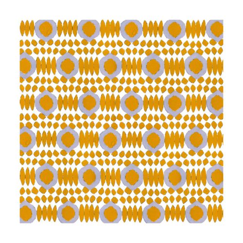 Greetings card design of 1950s wallpaper pattern in gold-brown and steel-grey motifs