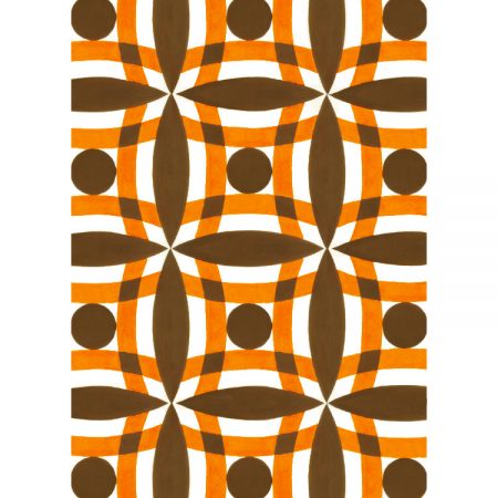 1950s wallpaper design of brown circles and orange segments