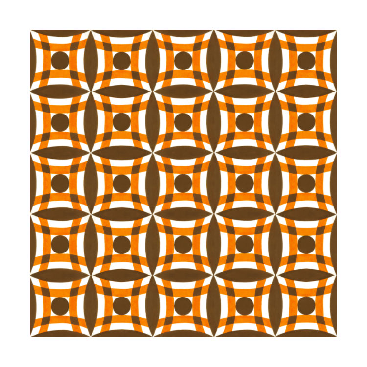1950s wallpaper design of brown circles and orange segments