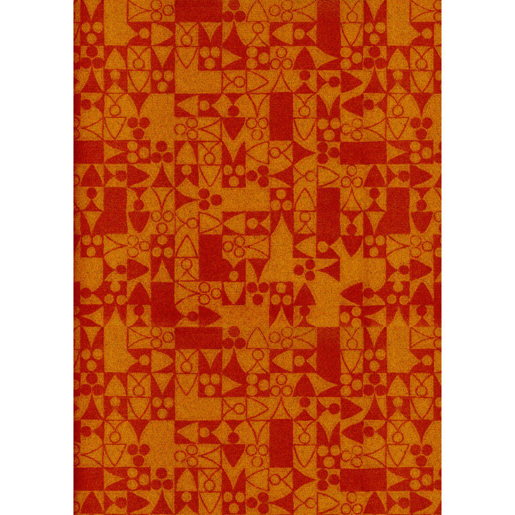 1970s Textile design medieval-style motifs in muted reds and browns