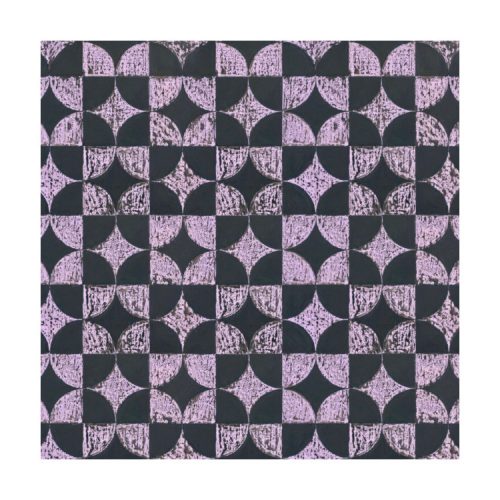 Greetings card design with 1950s wallpaper design in optical pattern of mauve and black shapes