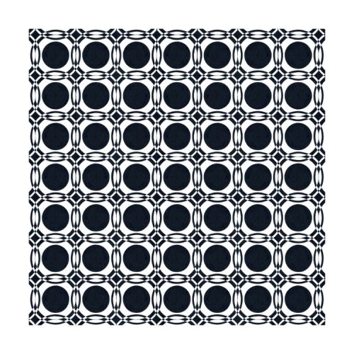Greetings card with 1950s wallpaper design of black circles on white background and intersecting borders