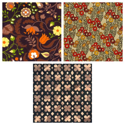 Set of notecards with 3 textile designs in browns and oranges