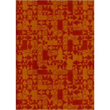 1970s Textile design of medieval-style motifs in muted reds and browns