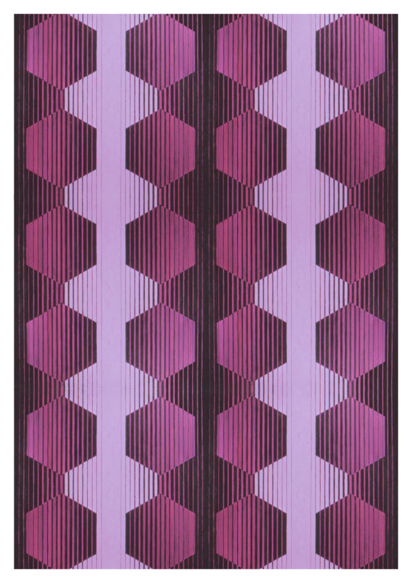 A3 fine art print with original 1950s wallpaper design - rows of magenta and black hexagons
