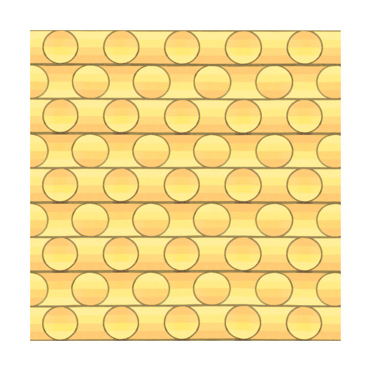 Greetings card with 1950s wallpaper design with golden brown circles in shades of peach and yellow