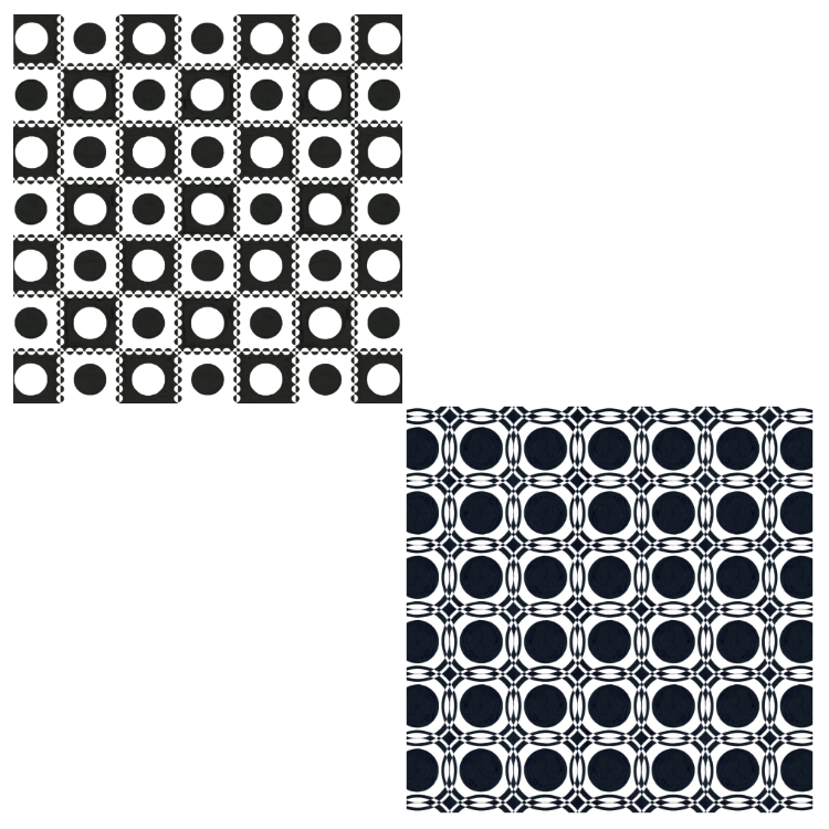 Two monochrome 1950s wallpaper designs in black and white
