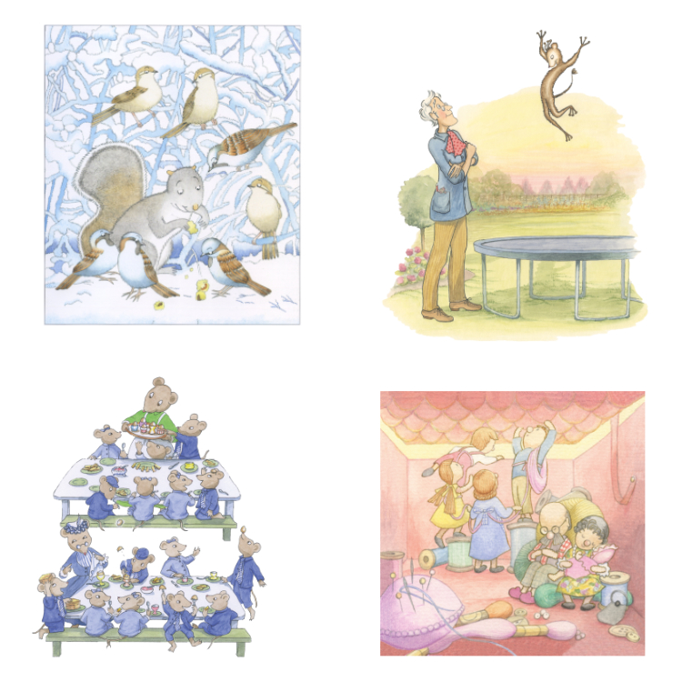 Image showing four illustrations from children's picture books from Goldcrest Gallery