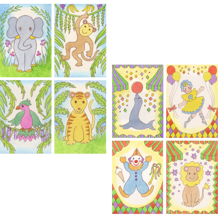 Two sets of Mini Messages - Jungle Friends with jungle animals and Circus Friends with characters