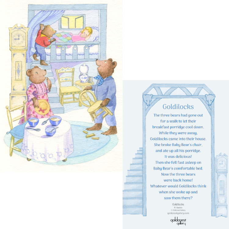 Image of front and back of illustrated Story Card Goldilocks