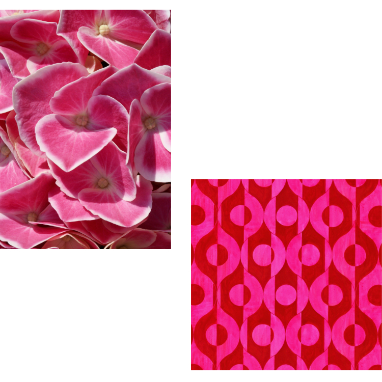 Two designs using vibrant pinks: Pink Hydrangea and Candy Twist